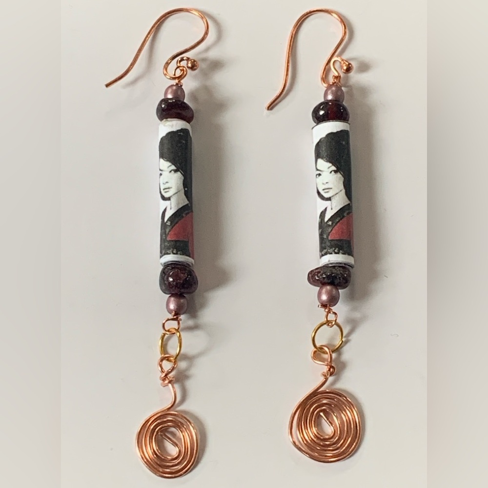 Artistic Copper and Black Dangle Earrings
